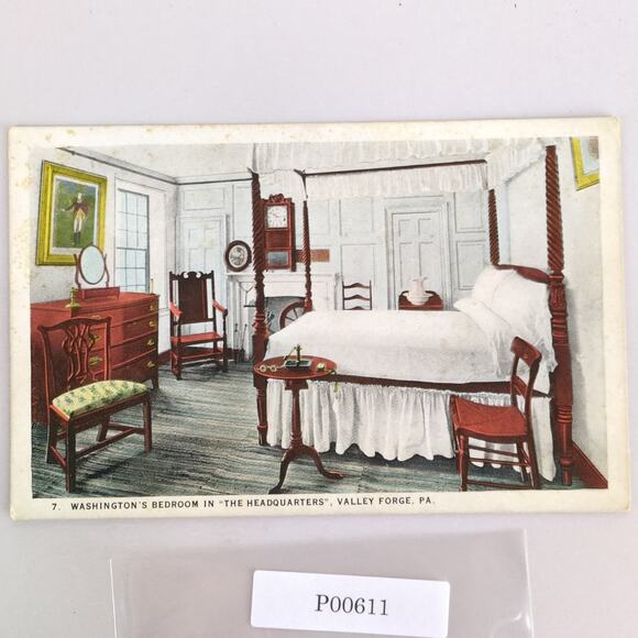 Washington's Bedroom in The Headquarters Valley Forge PA 1920s Postcard - Picture 1 of 2